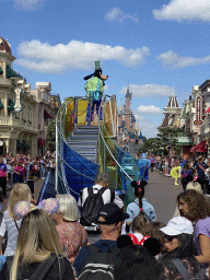 Goofy, Donald, Woody and the Genie at the Disney Stars on Parade at Main Street U.S.A. and Sleeping Beauty`s Castle at Fantasyland at Disneyland Park