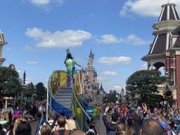 Goofy, Clarice, the Mad Hatter and Peter Pan at the Disney Stars on Parade at Main Street U.S.A. and Sleeping Beauty`s Castle at Fantasyland at Disneyland Park