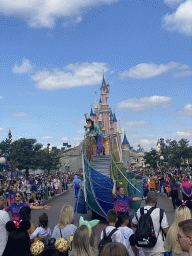 Goofy, the Genie and Peter Pan at the Disney Stars on Parade at Main Street U.S.A. and Sleeping Beauty`s Castle at Fantasyland at Disneyland Park