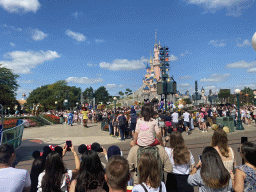 Chip, Dale, Clarice Judy, Nick, Woody, Jessie, Goofy, Mickey, Minnie, Donald and Daisy at the Disney Stars on Parade at Central Plaza and Sleeping Beauty`s Castle at Fantasyland at Disneyland Park