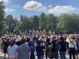 Chip, Dale, the Genie, Peter Pan, Jessie, Pluto, Minnie, Joy, Woody and Rapunzel at the Disney Stars on Parade at Central Plaza at Disneyland Park