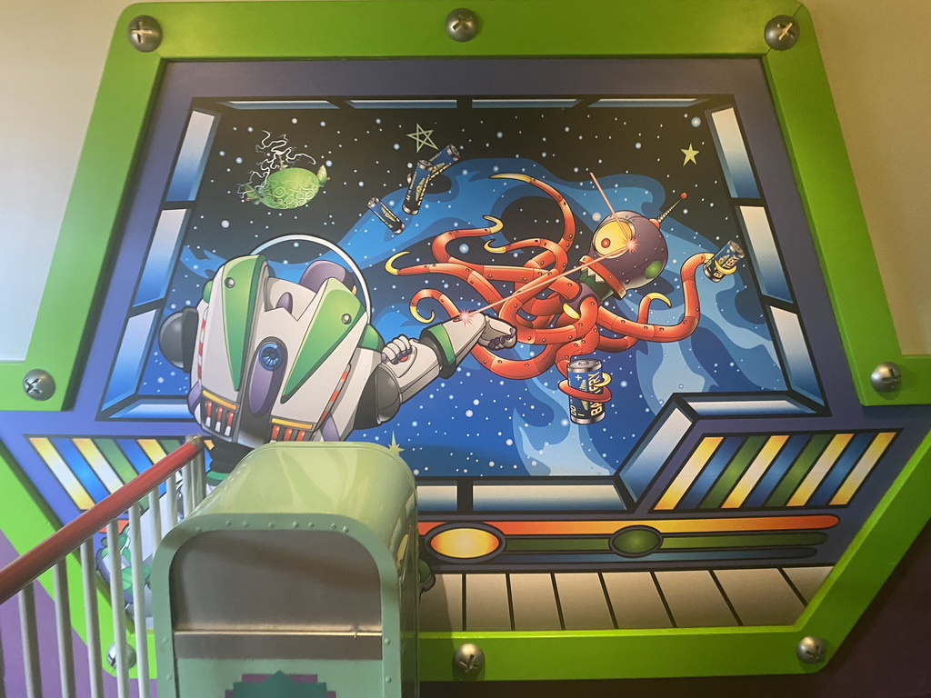 Wall painting at the queue of the Buzz Lightyear Laser Blast attraction at Discoveryland at Disneyland Park