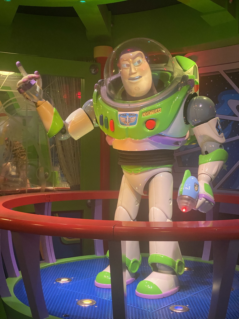 Statue of Buzz Lightyear at the queue of the Buzz Lightyear Laser Blast attraction at Discoveryland at Disneyland Park