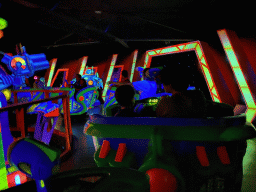 Miaomiao and Max at the Buzz Lightyear Laser Blast attraction at Discoveryland at Disneyland Park