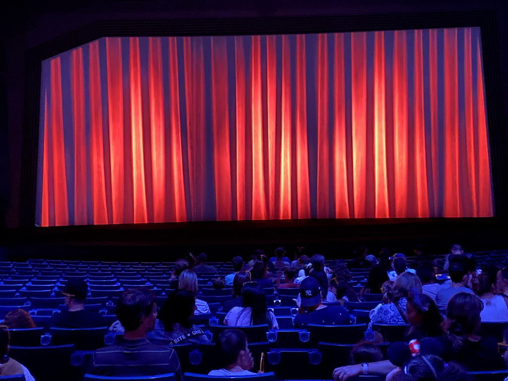 Interior of the Discoveryland Theatre at Discoveryland at Disneyland Park, just before the Mickey`s PhilharMagic show