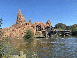 The Big Thunder Mountain attraction at Frontierland at Disneyland Park, viewed from the Frontierland Playground
