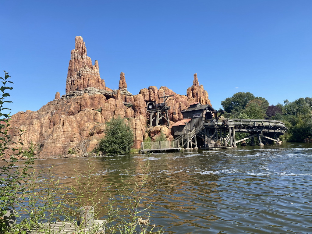 The Big Thunder Mountain attraction at Frontierland at Disneyland Park, viewed from the Frontierland Playground