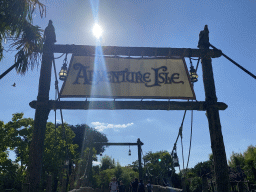 Banner at the entrance to the Adventure Isle at Adventureland at Disneyland Park