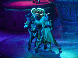 Actors on the stage of the Frontierland Theatre at Frontierland at Disneyland Park, during the Lion King: Rhythms of the Pride Lands show