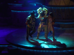 Actors on the stage of the Frontierland Theatre at Frontierland at Disneyland Park, during the Lion King: Rhythms of the Pride Lands show