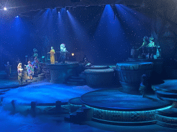 Actors, musicians and smoke on the stage of the Frontierland Theatre at Frontierland at Disneyland Park, during the Lion King: Rhythms of the Pride Lands show