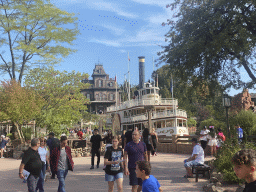 The Thunder Mesa Riverboat Landing and Phantom Manor attractions at Frontierland at Disneyland Park