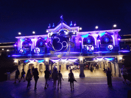 Front of the Main Street U.S.A. Station at Disneyland Park, by night
