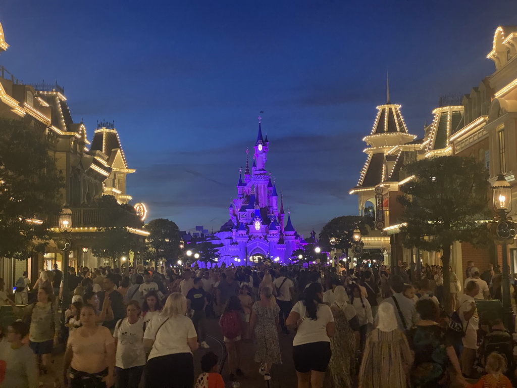 Main street U.S.A. and Sleeping Beauty`s Castle at Fantasyland at Disneyland Park