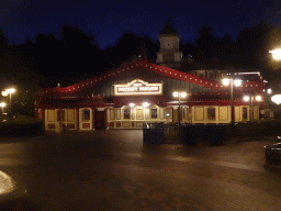 Front of the Meet Mickey Mouse attraction at Fantasyland at Disneyland Park, by night
