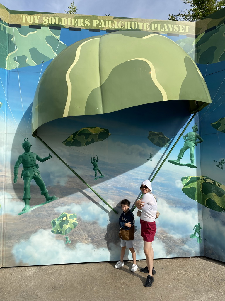 Miaomiao and Max at a Toy Soldiers Parachute Playset at the Toy Story Playland at Walt Disney Studios Park