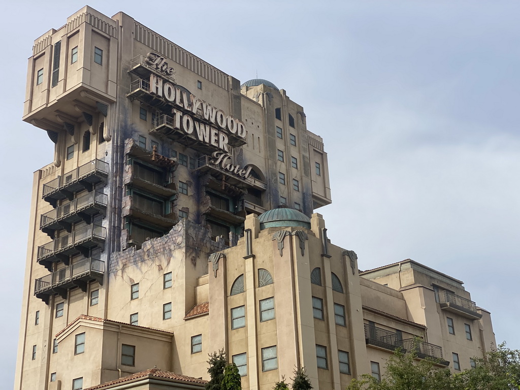 Facade of the Twilight Zone Tower of Terror attraction at the Production Courtyard at Walt Disney Studios Park