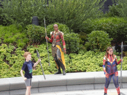 Warriors of Wakanda show in front of the Avengers Assemble: Flight Force attraction at the Marvel Avengers Campus at Walt Disney Studios Park