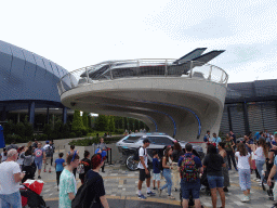 Airplane and car in front of the Hero Training Center at the Marvel Avengers Campus at Walt Disney Studios Park