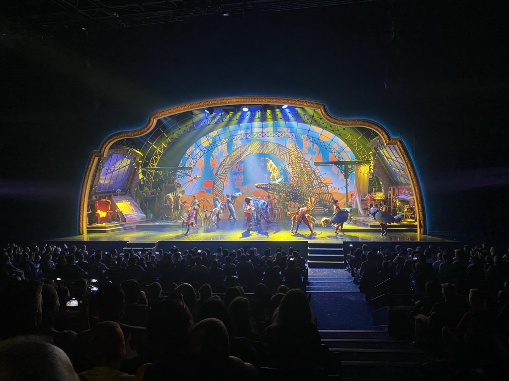 Actors on the stage of the Studio Theater at the Production Courtyard at Walt Disney Studios Park, during the Mickey and the Magician show