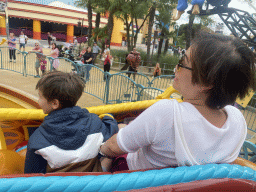 Miaomiao and Max at the Les Tapis Volants - Flying Carpets Over Agrabah attraction at the Toon Studio at Walt Disney Studios Park, viewed from Tim`s flying carpet