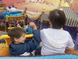Miaomiao and Max at the Les Tapis Volants - Flying Carpets Over Agrabah attraction at the Toon Studio at Walt Disney Studios Park, viewed from Tim`s flying carpet