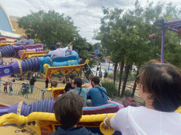 Miaomiao and Max at the Les Tapis Volants - Flying Carpets Over Agrabah attraction at the Toon Studio at Walt Disney Studios Park, viewed from Tim`s flying carpet