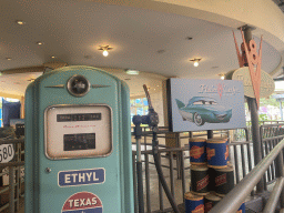 Petrol pump at the queue for the Cars Quatre Roues Rallye attraction at the Worlds of Pixar at Walt Disney Studios Park