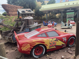 Lightning McQueen and Mater at the Cars Quatre Roues Rallye attraction at the Worlds of Pixar at Walt Disney Studios Park