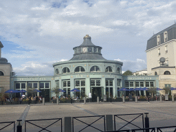 Front of the L`Agape Café at the Place d`Ariane square at Serris