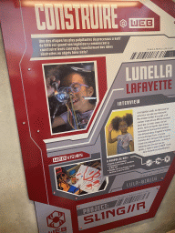Information on Lunella Lafayette at the queue for the Spider-Man W.E.B. Adventure attraction at the Marvel Avengers Campus at Walt Disney Studios Park