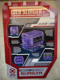 Information on the Web Slinger at the queue for the Spider-Man W.E.B. Adventure attraction at the Marvel Avengers Campus at Walt Disney Studios Park