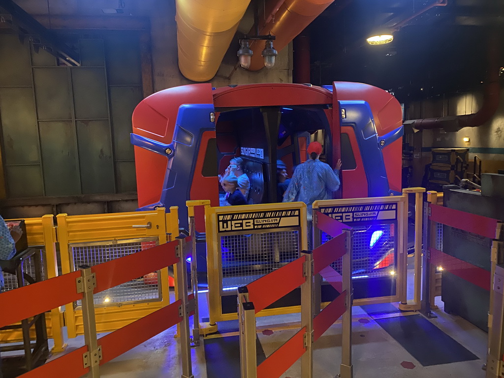 Slinger vehicle at the Spider-Man W.E.B. Adventure attraction at the Marvel Avengers Campus at Walt Disney Studios Park