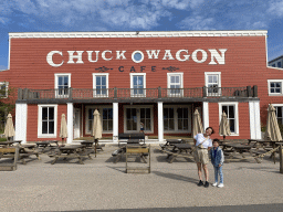 Miaomiao and Max in front of the Chuck Wagon Café at Disney`s Hotel Cheyenne