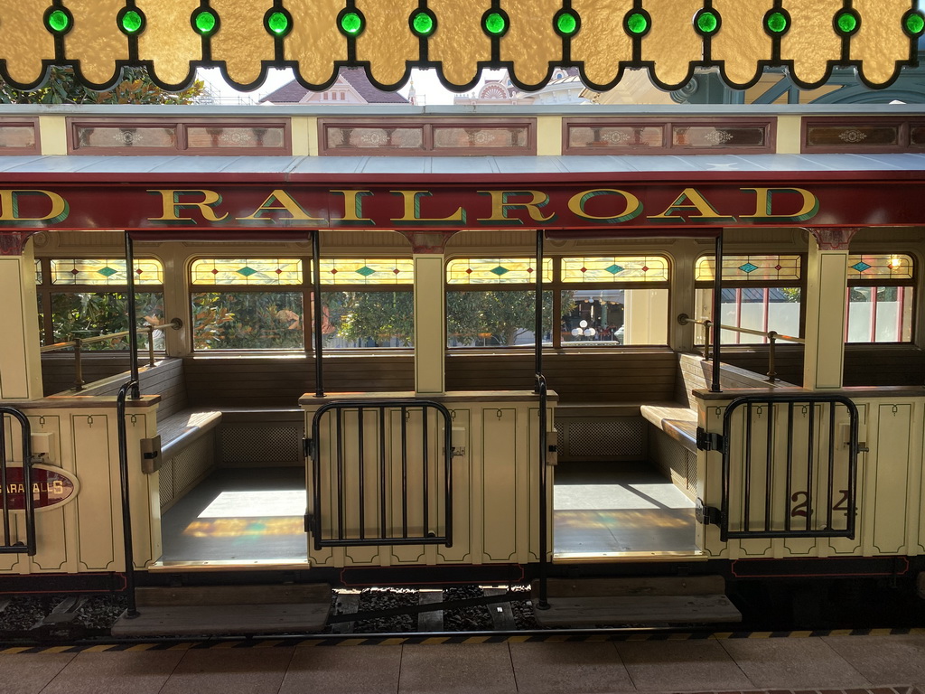 Train at the Disneyland Railroad attraction at the Main Street U.S.A. Station at Disneyland Park