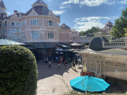 Back side of the Disneyland Hotel at Disneyland Park, viewed from the train at the Disneyland Railroad attraction