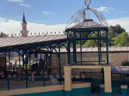 The Discoveryland Station at Discoveryland at Disneyland Park, viewed from the train at the Disneyland Railroad attraction