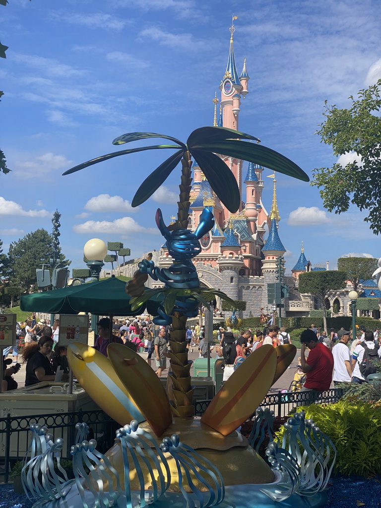 Piece of art at Central Plaza and Sleeping Beauty`s Castle at Fantasyland at Disneyland Park