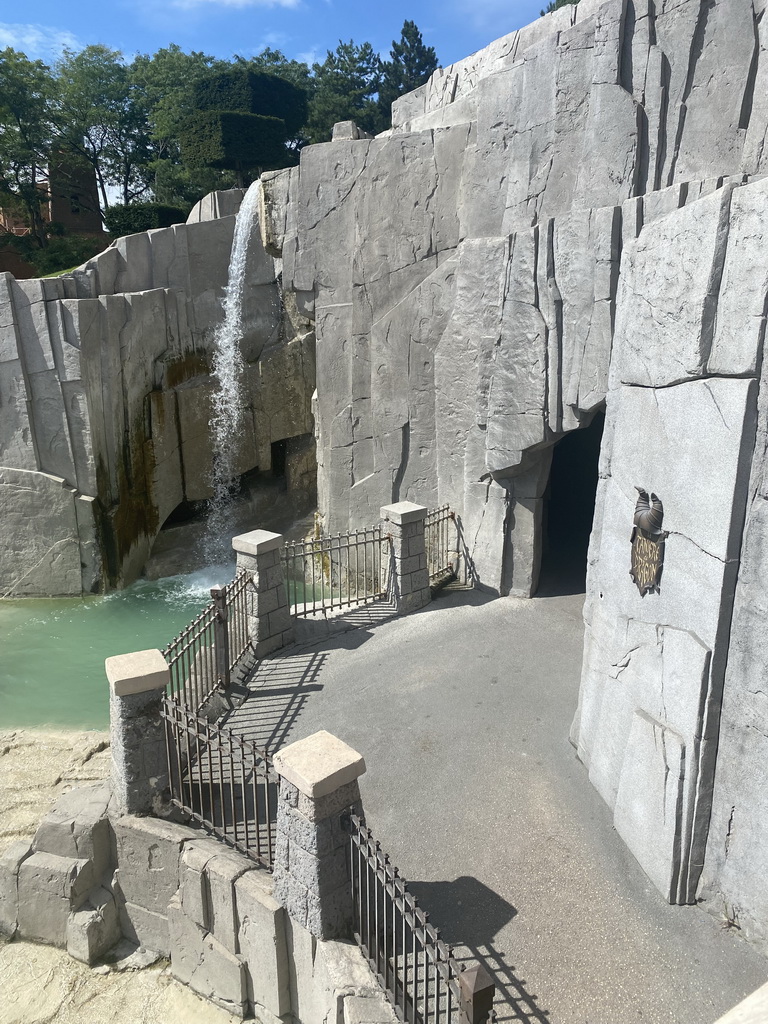 Waterfall in front of Sleeping Beauty`s Castle at Fantasyland at Disneyland Park