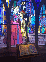 Stained glass window and book at the upper floor of Sleeping Beauty`s Castle at Fantasyland at Disneyland Park