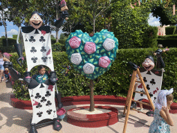 Statues of Spades Card Soldiers at the Alice`s Curious Labyrinth attraction at Fantasyland at Disneyland Park