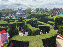 Alice`s Curious Labyrinth attraction and surroundings at Fantasyland at Disneyland Park, viewed from the Queen of Hearts` Castle