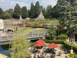 The Le Pays des Contes de Fées attraction at Fantasyland at Disneyland Park, viewed from the Queen of Hearts` Castle at the Alice`s Curious Labyrinth attraction