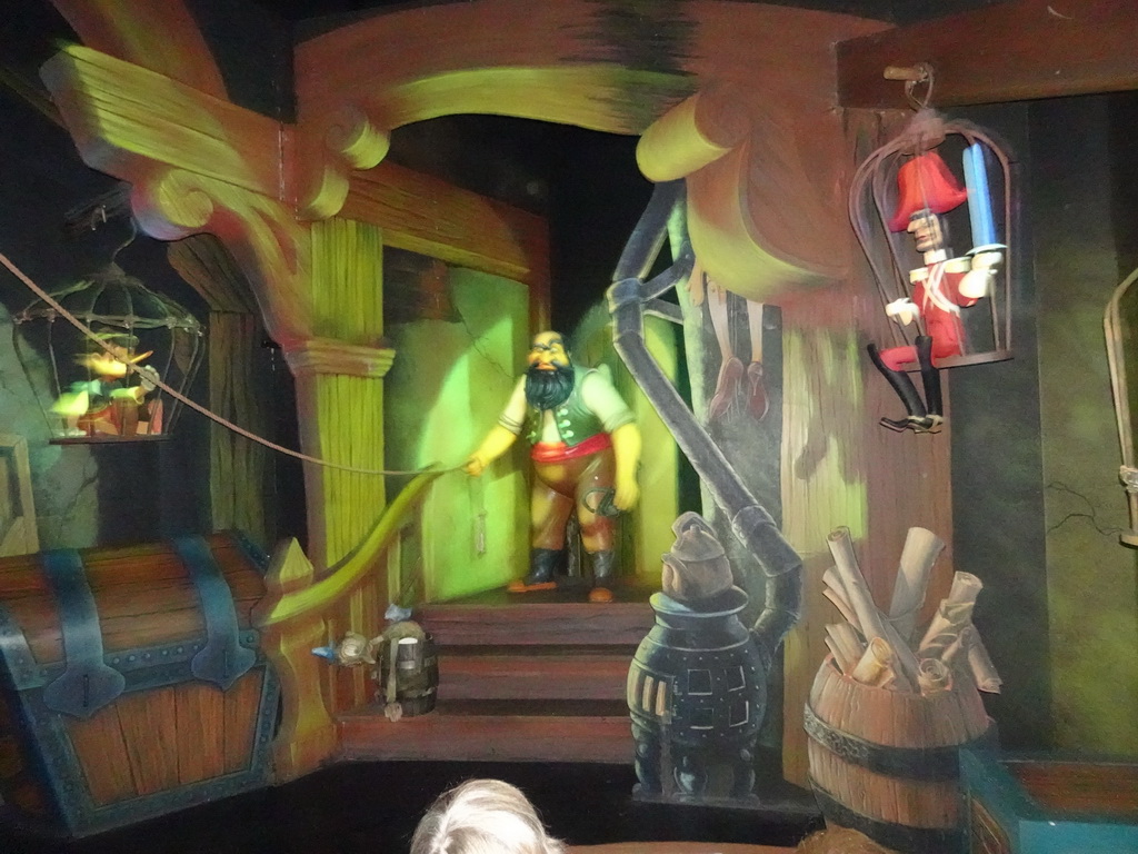 Statues of Stromboli and others at the Les Voyages de Pinocchio attraction at Fantasyland at Disneyland Park