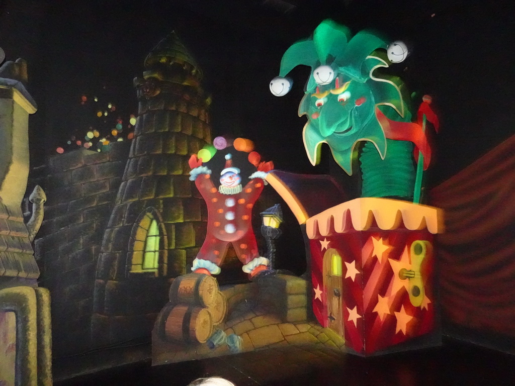 Clown and Jack in the Box at the Les Voyages de Pinocchio attraction at Fantasyland at Disneyland Park