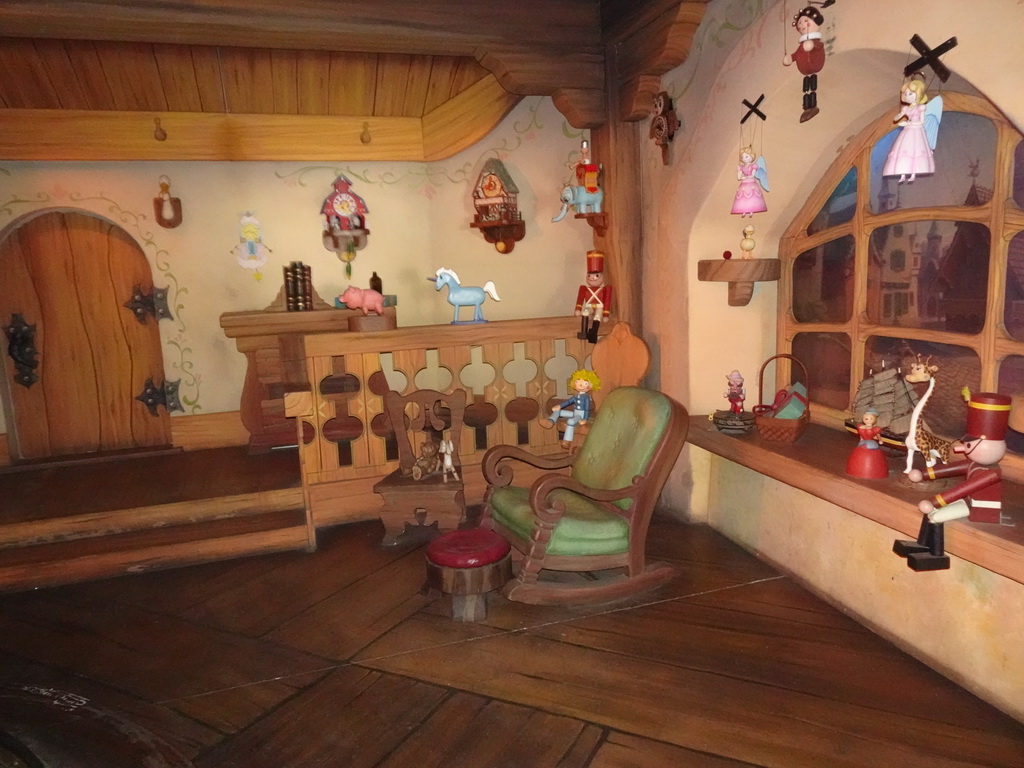 Interior of Geppetto`s House at the Les Voyages de Pinocchio attraction at Fantasyland at Disneyland Park