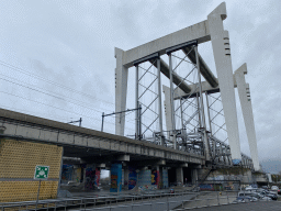 The Dordrecht Railway Bridge and the Stadsbrug Zwijndrecht bridge over the Oude Maas river, viewed from the Wilgenbos street