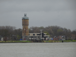 The Oude Maas river and the Zwijndrecht Water Tower, viewed from the Bomkade street