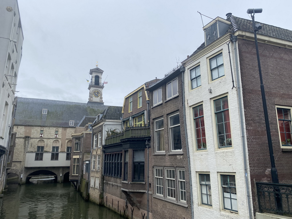 The Voorstraathaven harbour and the east side of the City Hall, viewed from the Visbrug bridge