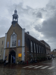 The Waalse Kerk church at the Visstraat street, viewed from the Visbrug bridge